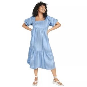 Old Navy Striped Midi Dress in Blue and White